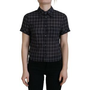 Dsquared² Black Checkered Collared Button Short Sleeves Women's Top (Pre-Owned)